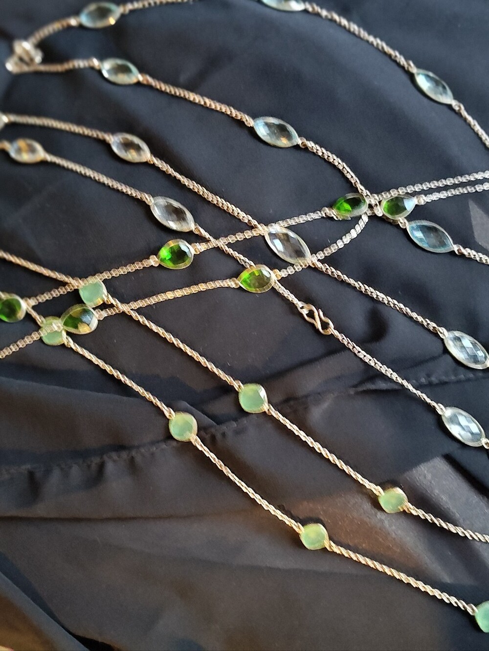 Delicate Green Gem Stones In Silver Necklaces